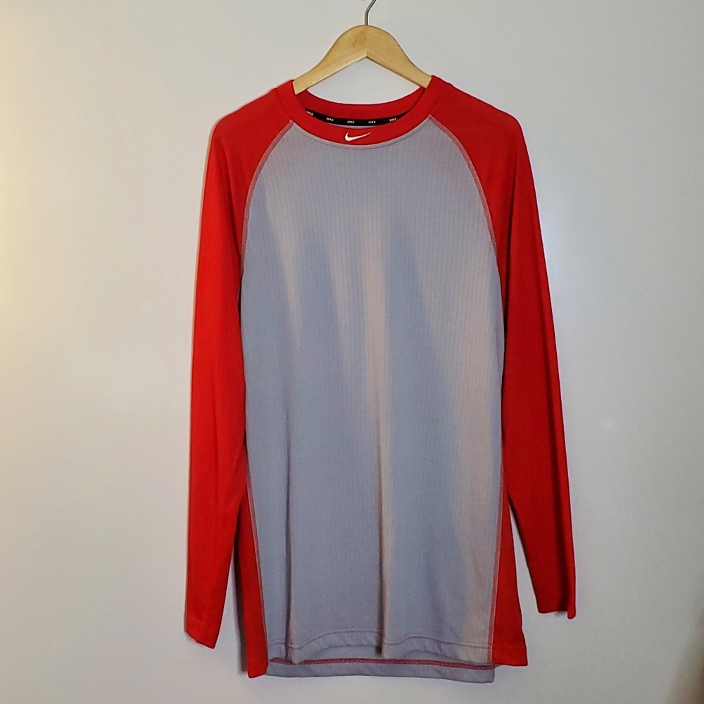 Nike Dri-FIT Long Sleeve Game Top Red & Light Grey Athletic Wear Size XL